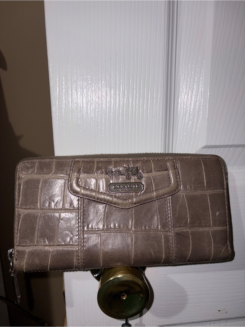 Coach Croc-Embossed Leather Zip Wallet in Gray